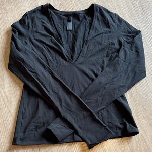 SKIMS Deep Black V-Neck Long Sleeve Tee